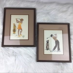 Golf knitted framed photos (set of 2)